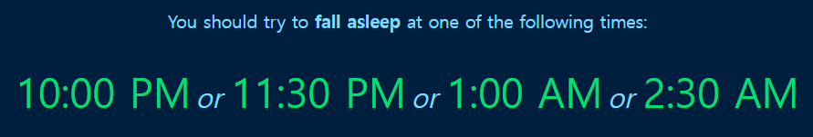 렘수면 계산기 사용방법 렘수면 뜻과 관련된 취침시간 계산된 결과 화면 캡쳐