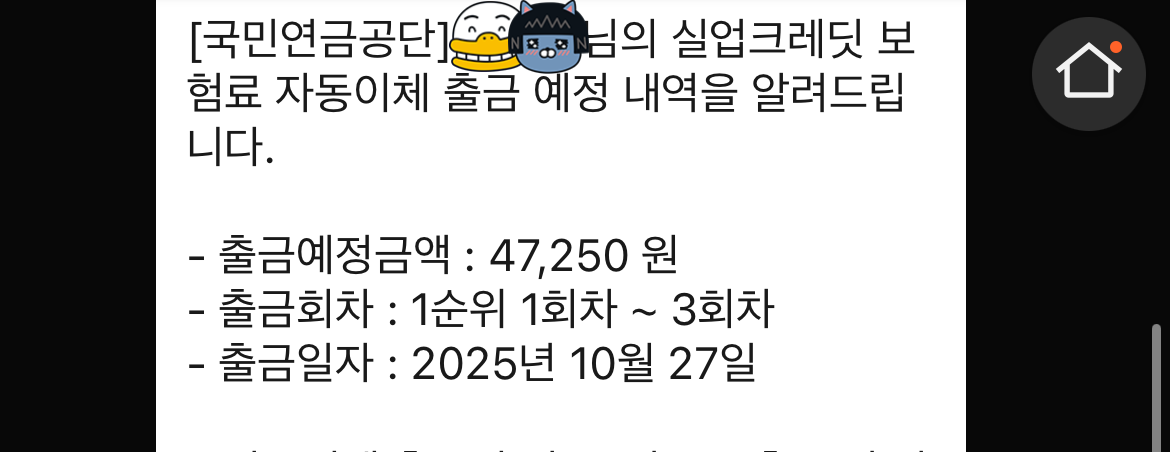실업크레딧 국민연금보험 출금 확인