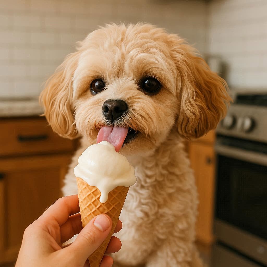 아이스크림을-먹고-있는-강아지