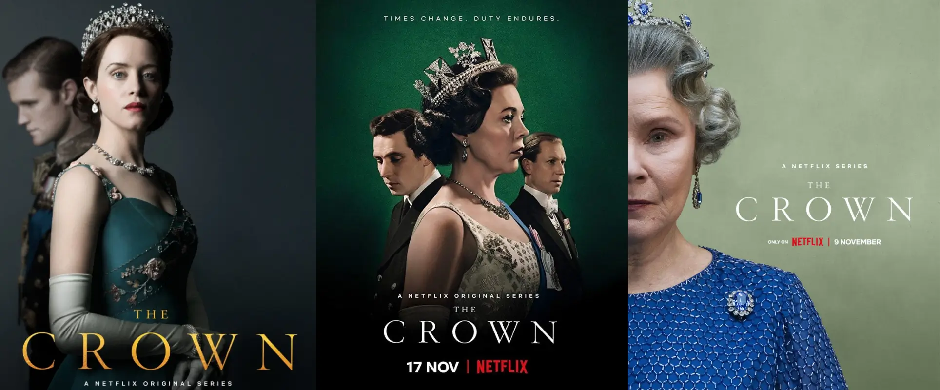 더 크라운 시즌1, 시즌3, 시즌5 드라마 포스터