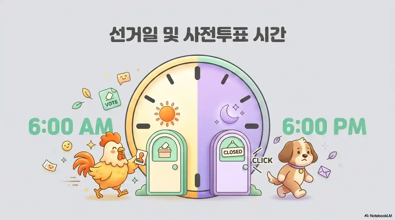 6.3 지방선거 선거일 및 사전투표 시간 안내 - 오전 6시 투표 시작, 오후 6시 투표 마감