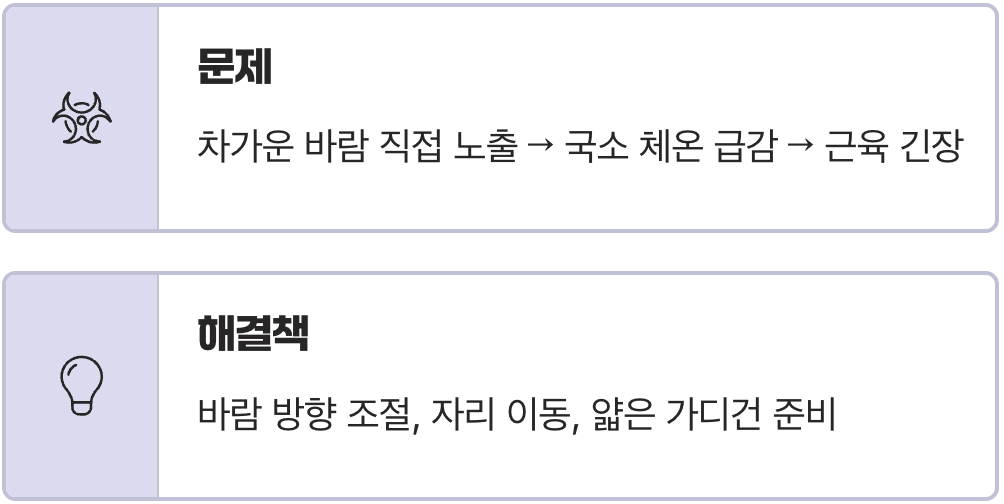 찬 바람, 직접 맞지 마세요