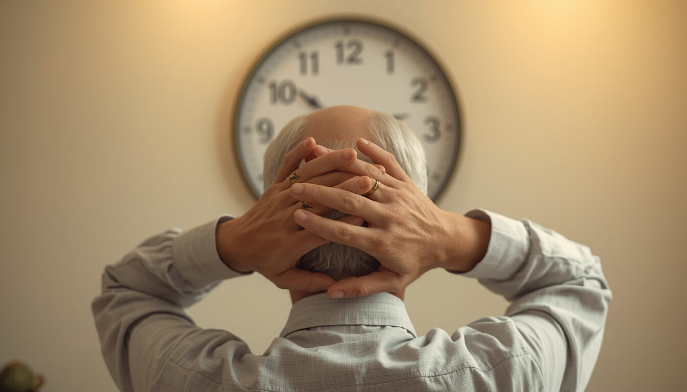 시간을 확인하며 손가락 스트레칭을 하는 어르신