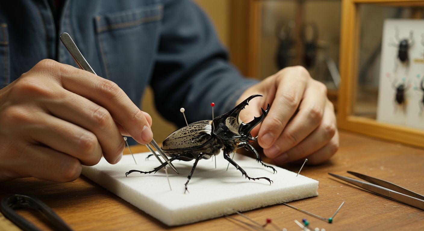 갑충류를 표본하고 있는 전문가의 사진