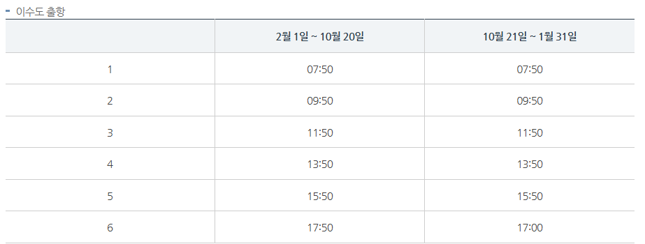 거제 이수도 시방선착장 배편