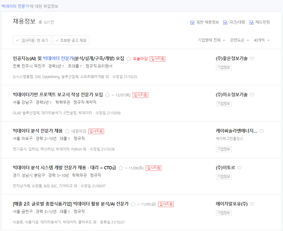 빅데이터 전문가 전망