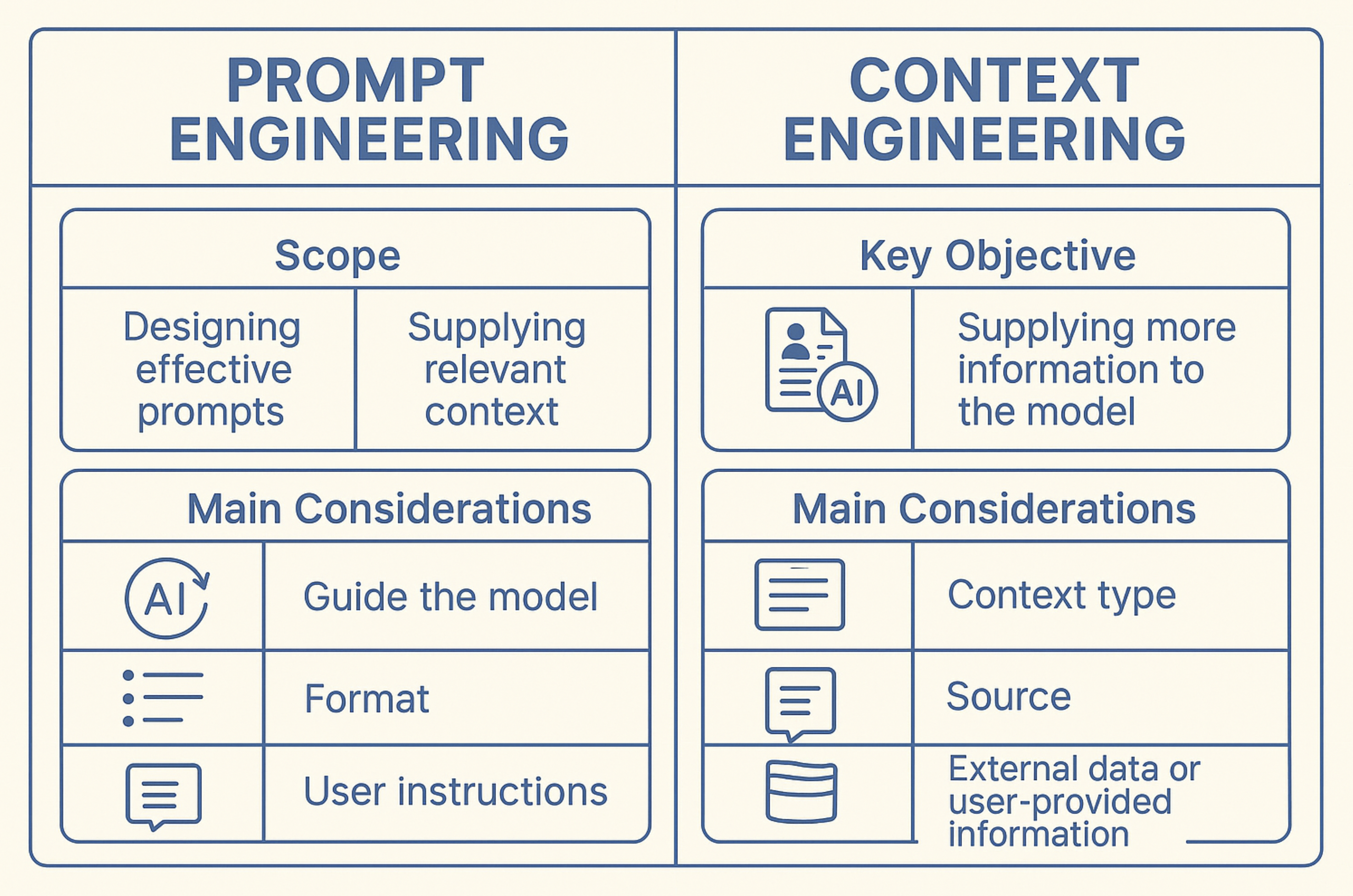 프롬프트 엔지니어링과 컨텍스트 엔지니어링간의 주요 차이점