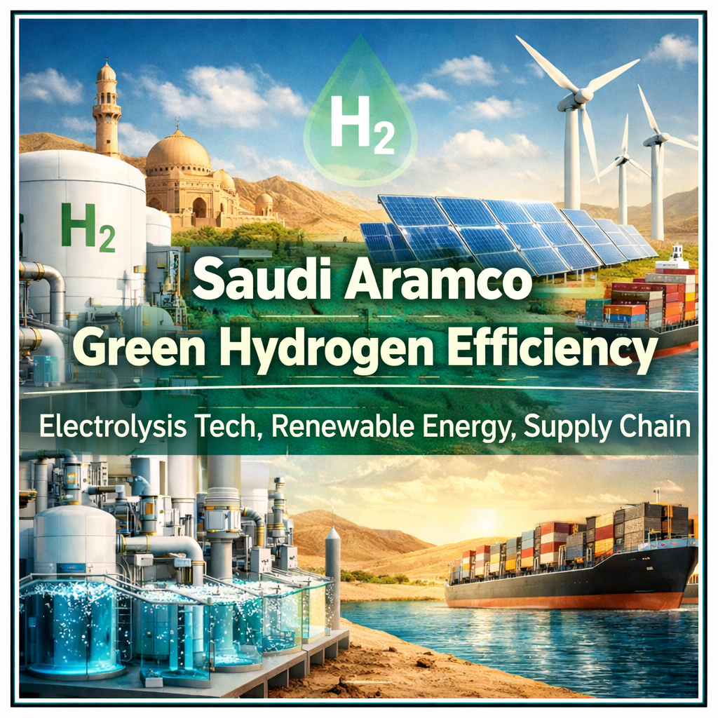 사우디아람코 그린 수소 효율: 수전해 기술, 재생에너지, 공급망