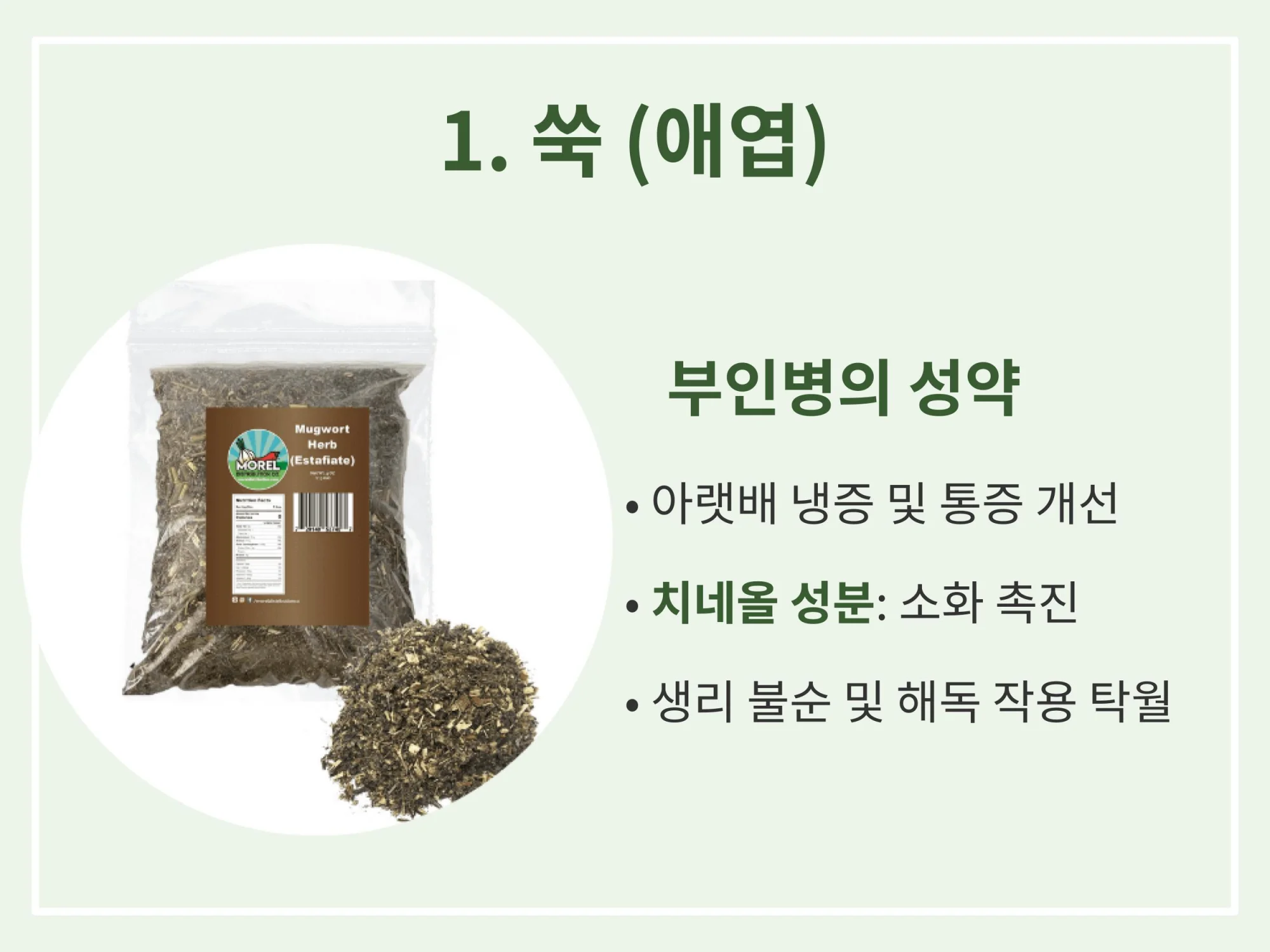 부인병 및 아랫배 냉증 개선에 탁월한 쑥(애엽)의 주요 효능과 성분 설명