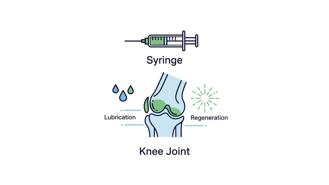 관절에 윤활유를 공급하고 조직 재생을 돕는 비수술 주사 요법의 혜택 그래픽