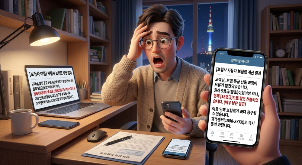 자동차 보험 잘못 측정된 모습을 재현한 캐릭터 이미지