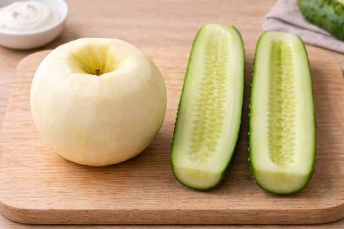 사과랑 오이 손질 사진