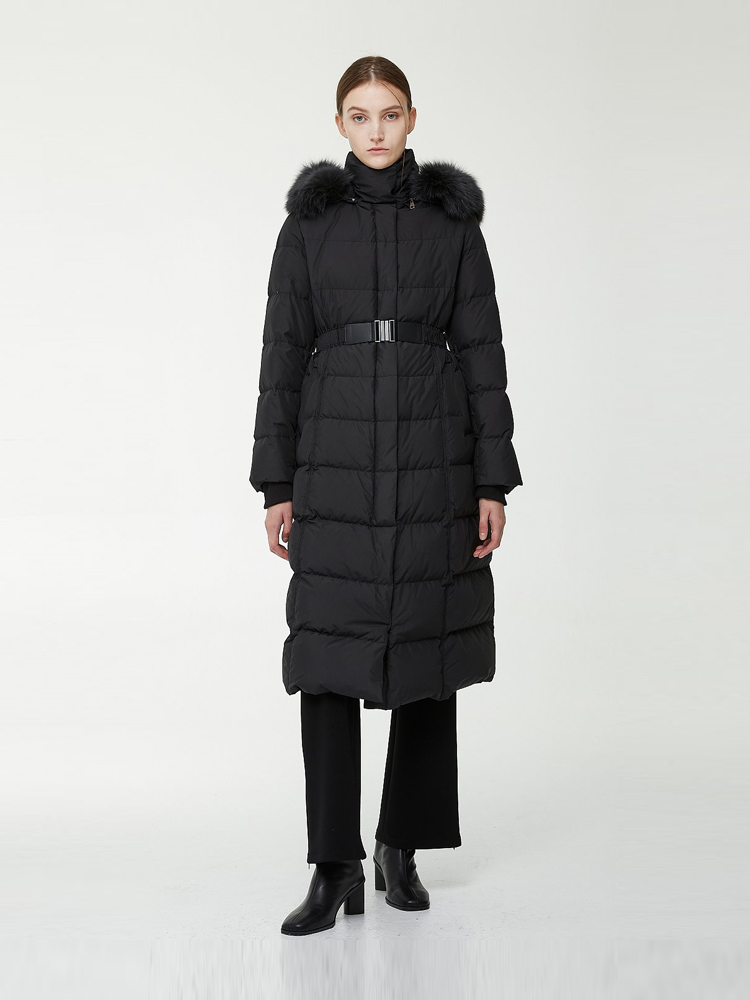 보브 VOV 구스다운 폭스퍼 벨티드 패딩 코트 2컬러