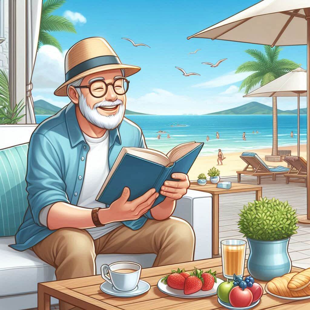 여름 휴양지에서 책읽는 사람