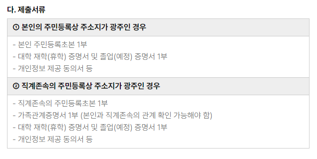 광주광역시 학자금대출 이자지원 제출서류