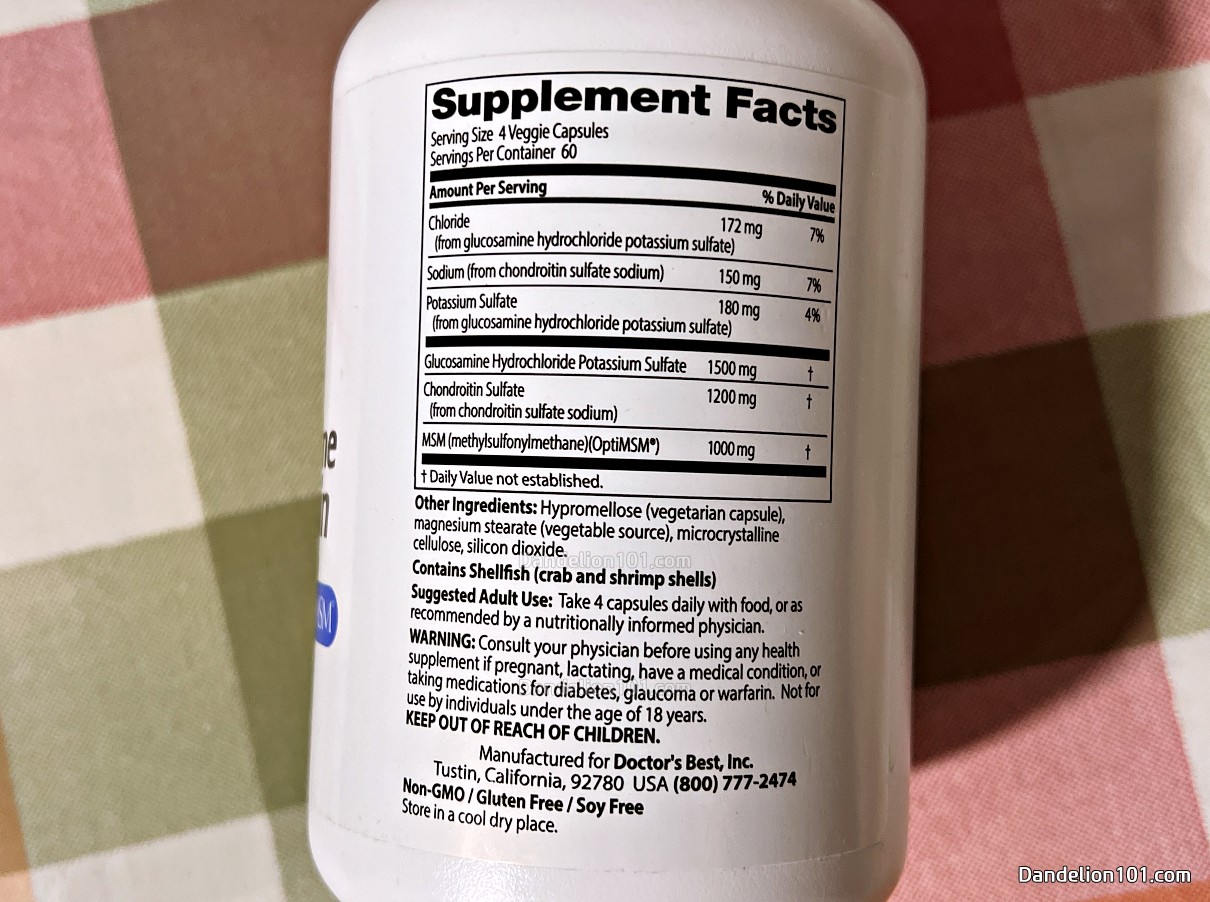 닥터스베스트 글루코사민 콘드로이틴 MSM 성분 정보