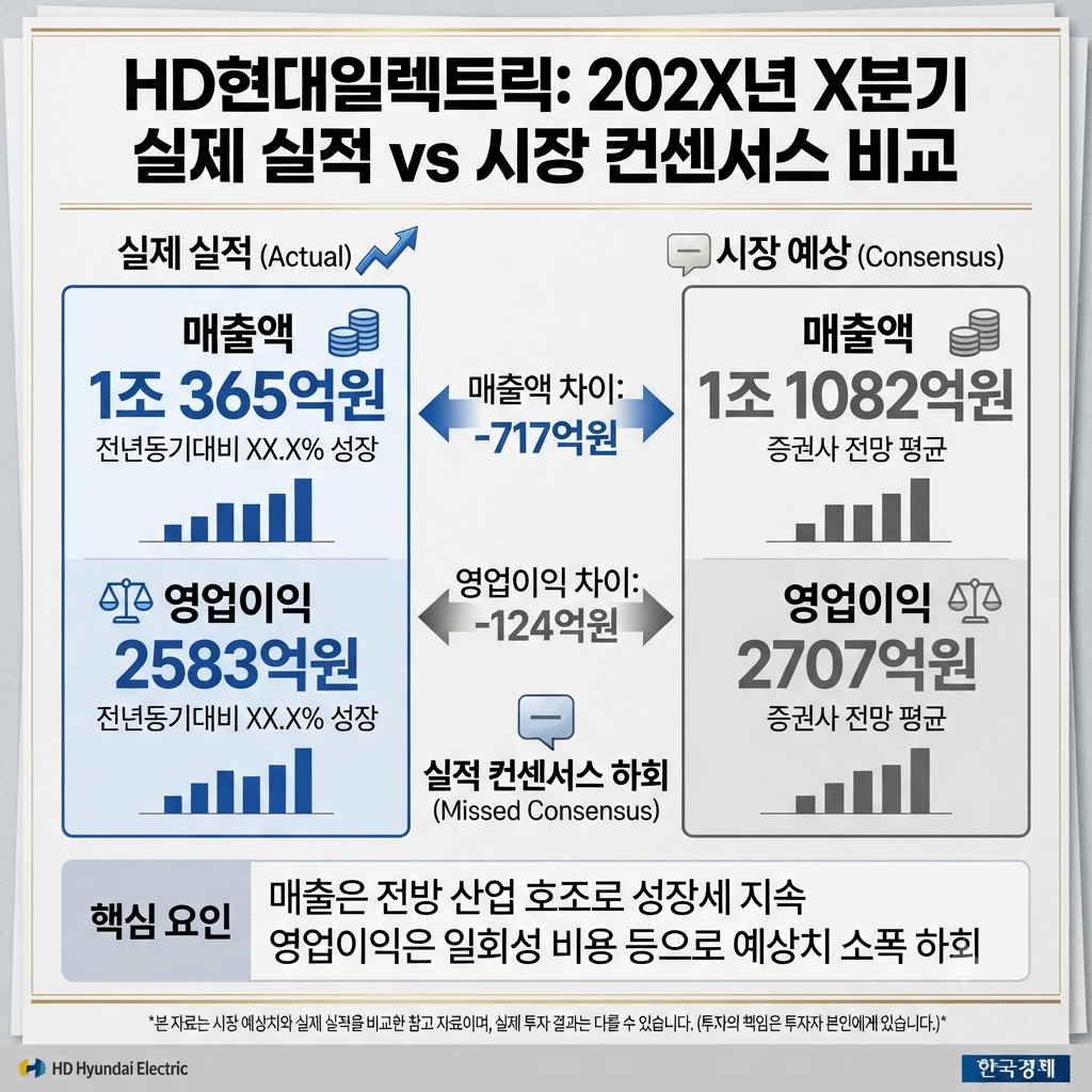 HD현대일렉트릭 매출과 영업이익 및 시장 예상치 비교