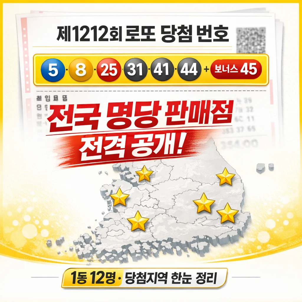 제1212회 로또 당첨 번호, 당첨 지역 판매점 리스트, 전국 로또 명당 리스트