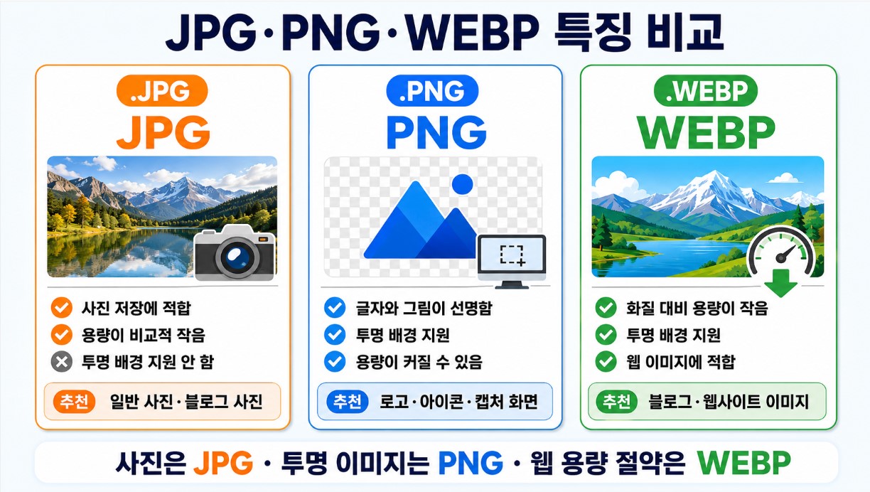 JPG·PNG·WEBP 특징 비교 이미지