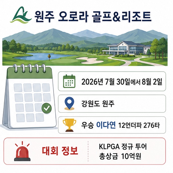 2026년 7월 30일부터 8월 2일까지 강원도 원주에서 열린 대회에서 이다연이 12언더파 276타로 우승한 내용을 보여 주는 그림