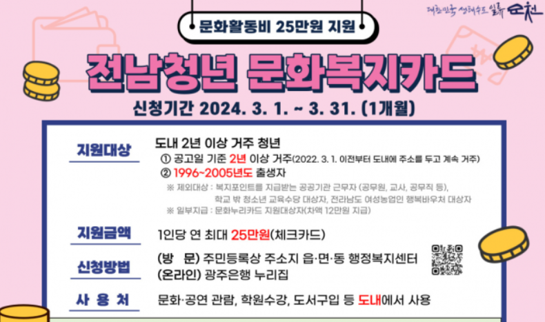 전남청년문화복지카드 신청기간(순천시 포스터)
