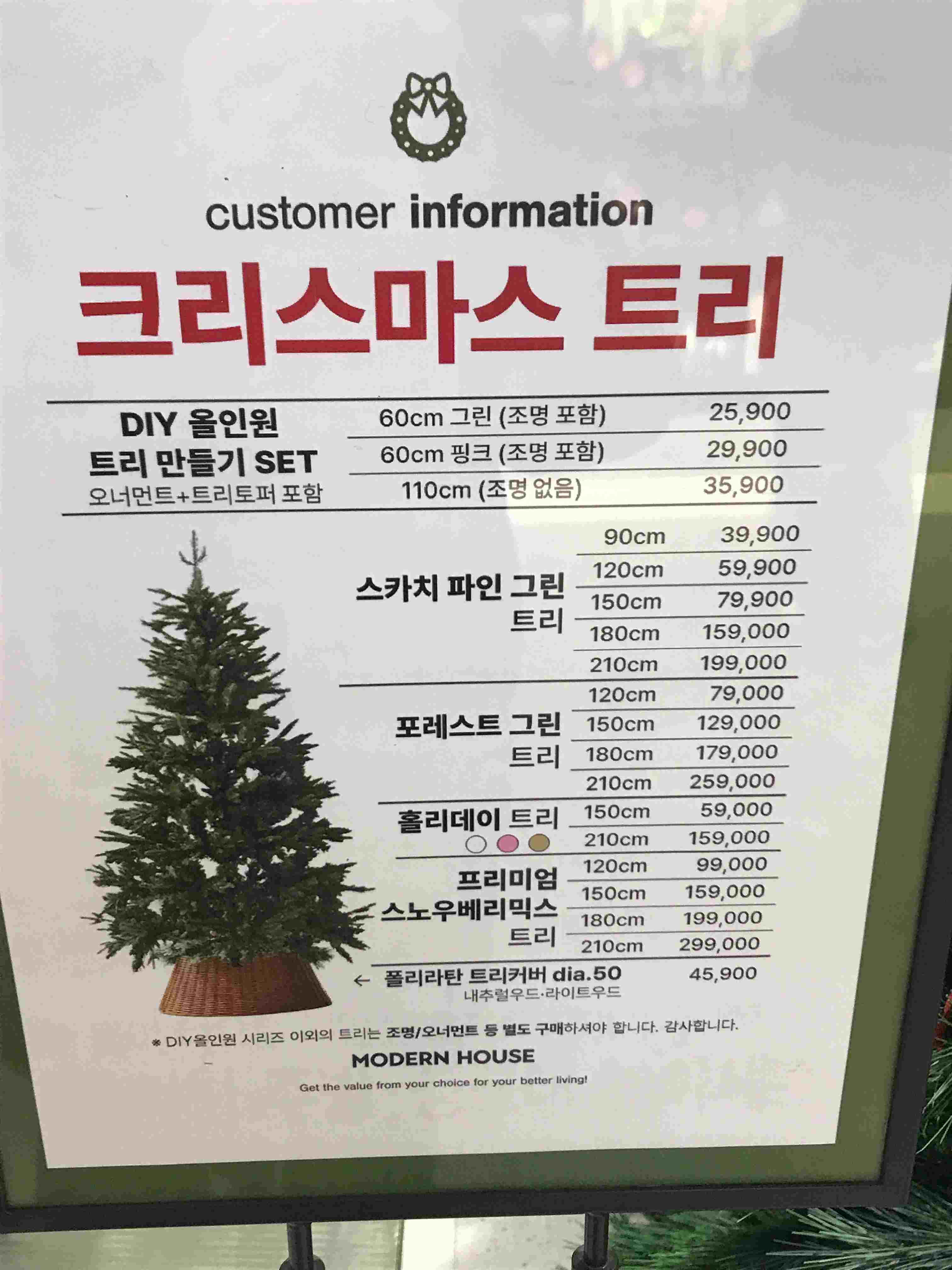 모던하우스 크리스마스 트리 가격표