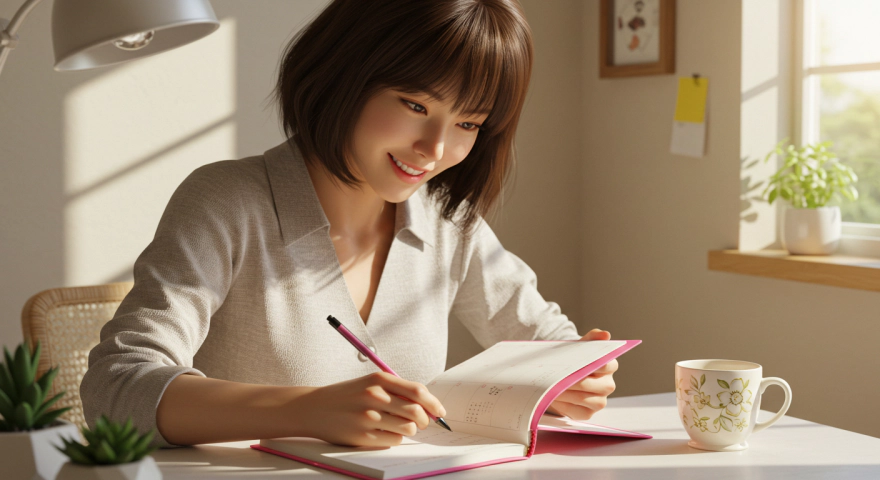 계획표를 정리하며 일상을 관리하는 여성