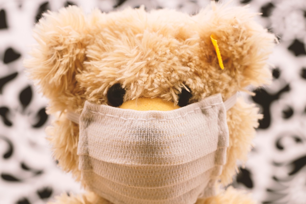 곰인형에 마스크를 시운사진