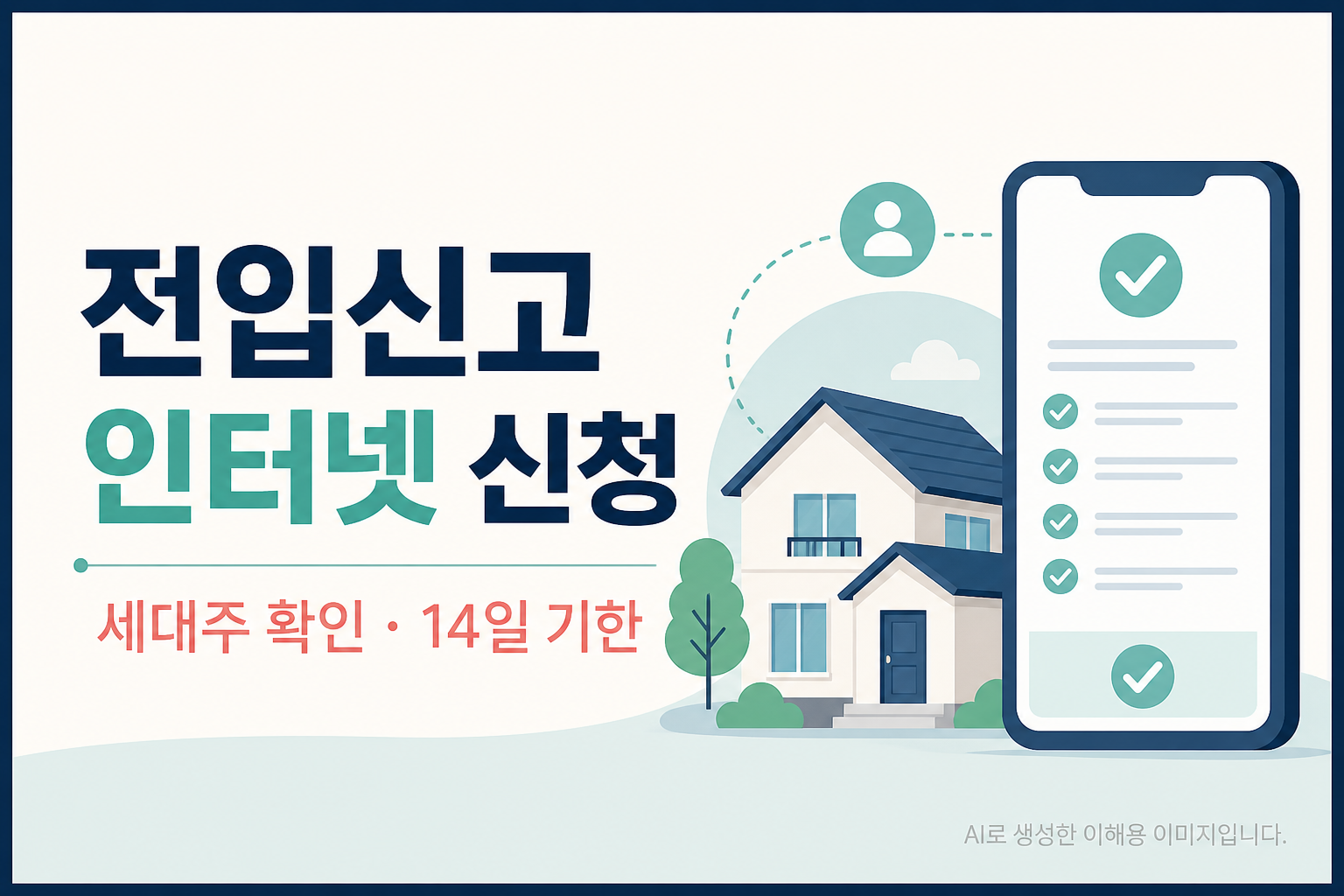전입신고 인터넷 신청과 세대주 확인 기한을 안내하는 관련 글 포스터