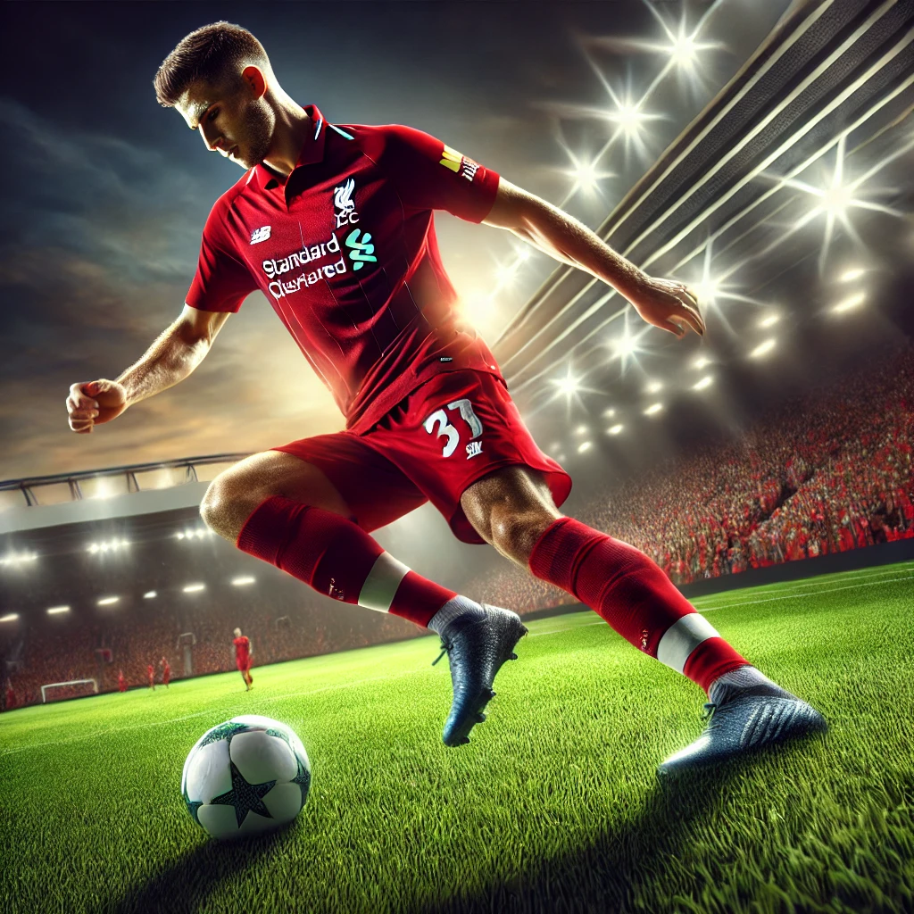 리버풀의 미드필더가 드리블 하는 장면