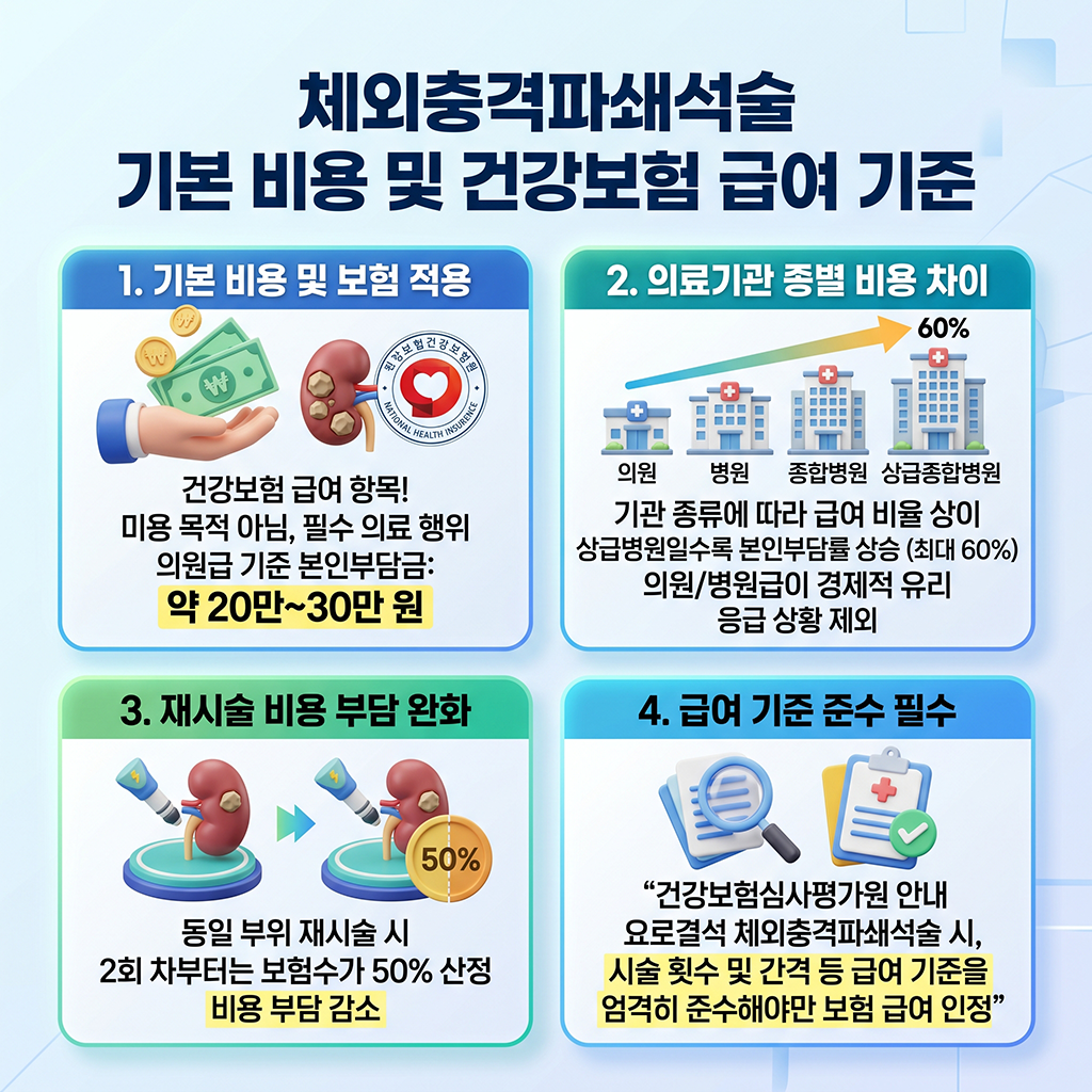 체외충격파쇄석술의 기본 비용 및 건강보험 급여 적용 기준