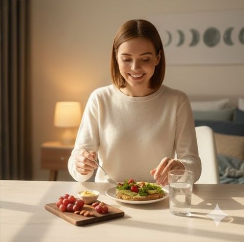 채소부터 섭취하는 올바른 식사 순서로 아침 식사를 즐기며 활력을 되찾은 모습