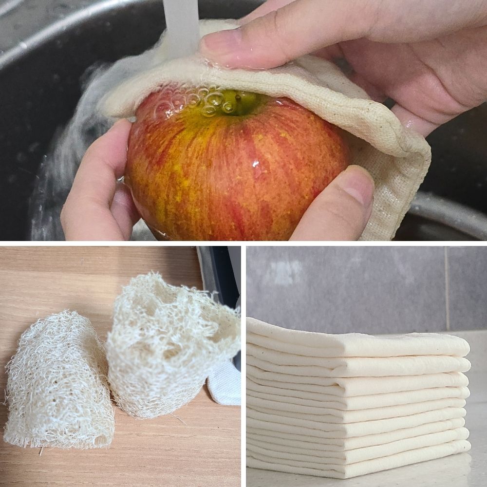 친환경 아이템 (천연수세미, 삼베수세미, 소창 행주) 사용하기