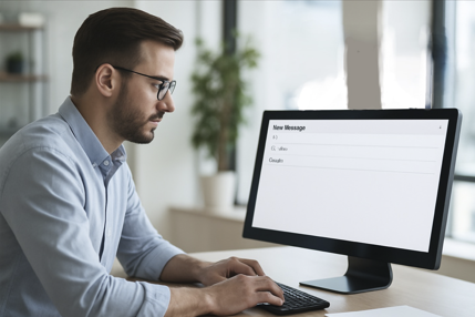 CharGPT로 이메일 작성하고 있는 회사원