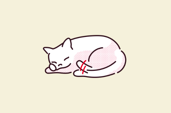 고양이가 자고 있을 때 꼬리 끝만 작게 흔드는 일러스트