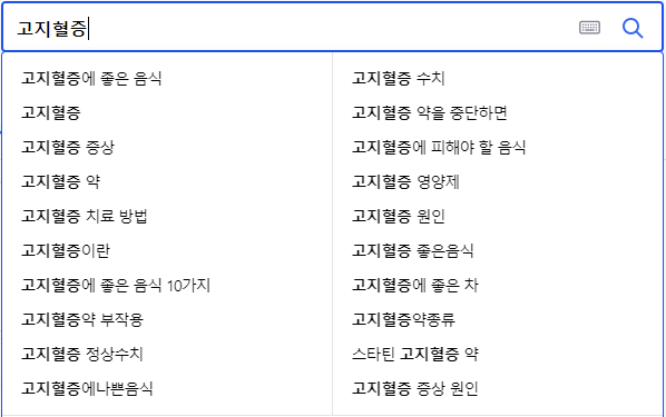 고지혈증 연관 검색어들