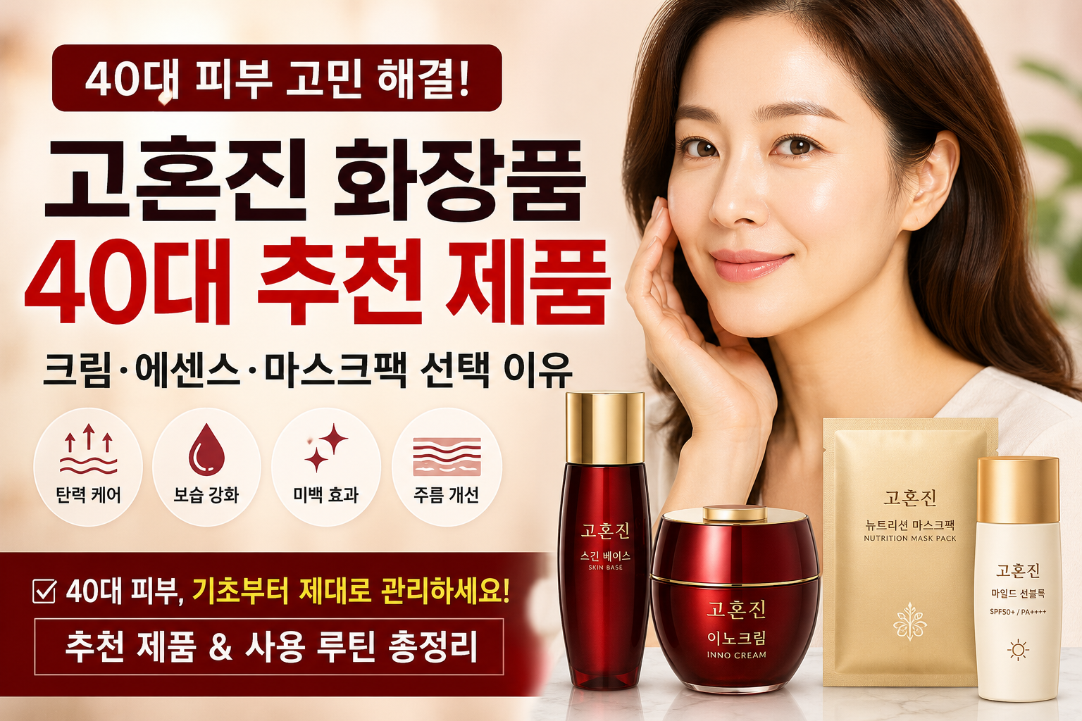고혼진 화장품 40대 추천 제품과 이노크림, 스킨 베이스, 마스크팩 선택 이유를 정리한 피부관리 정보 이미지