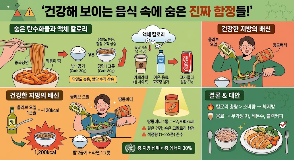 건강해 보이는 음식이 다이어트를 망치는 설명 이미지