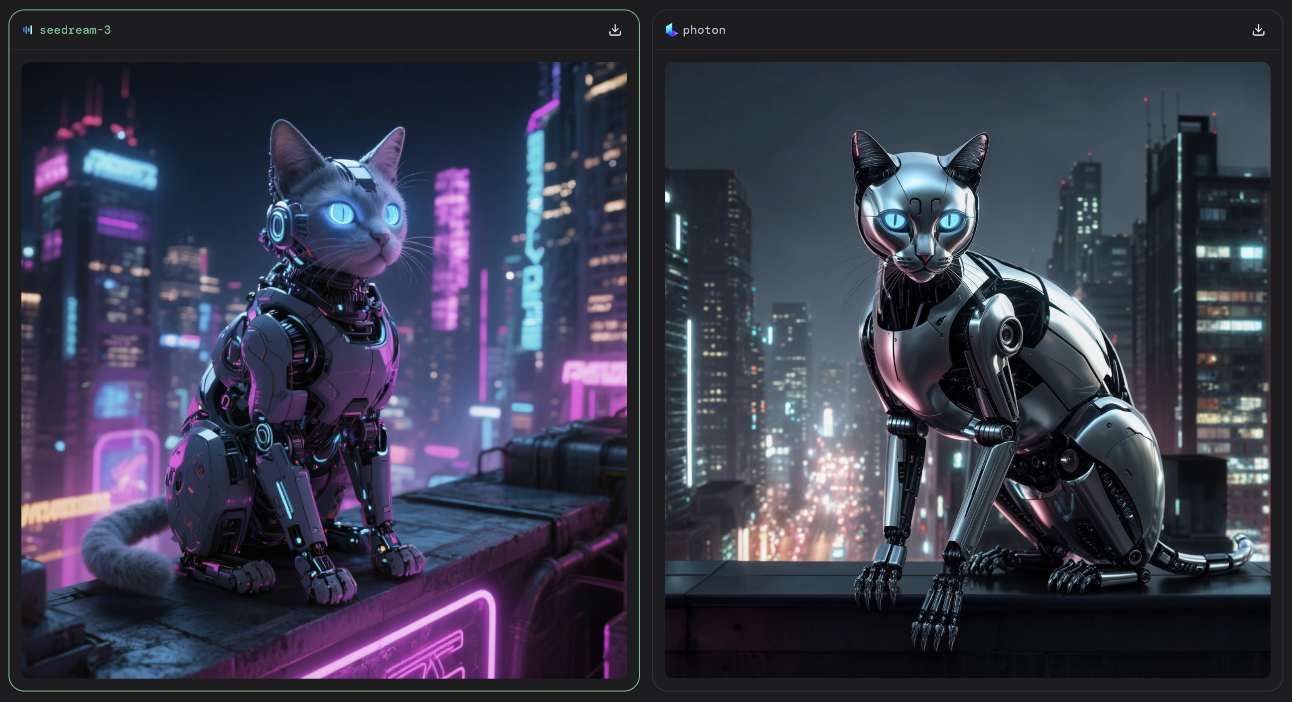 미래의 로봇 고양이를 형상화하는 모델 간 비교 ❘ LMArena.io