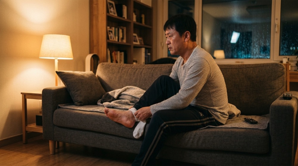 양말 벗다 멈춤