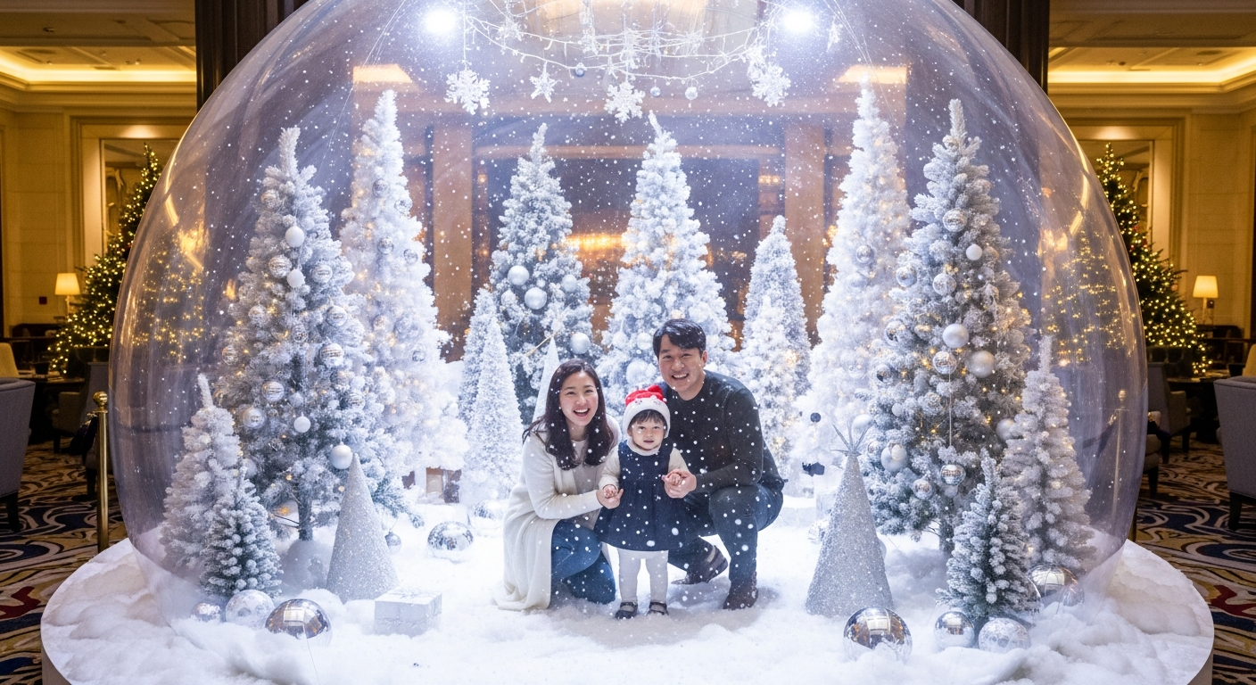 마치 동화 속에 들어온 듯한 체험형 거대 스노우볼 포토존