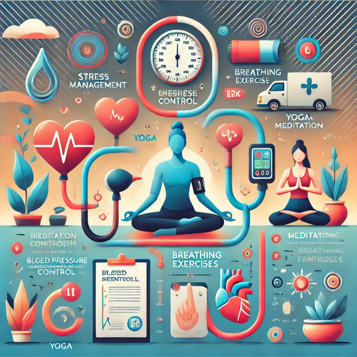 혈압 조절을 위한 요가와 명상과 같은 스트레스 관리 방법 이미지