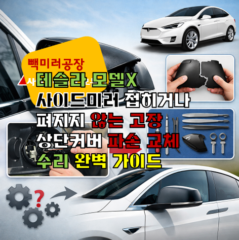 테슬라 모델X 사이드미러 접히거나 펴지지 않는 고장 상단커버 파손 교체 수리 완벽 가이드