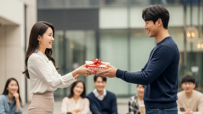 빼빼로데이 선물하는 남녀