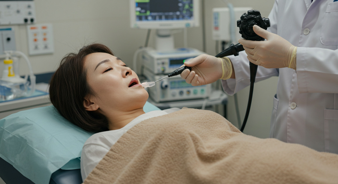 대장암 조기검진 받는 중년의 이미지