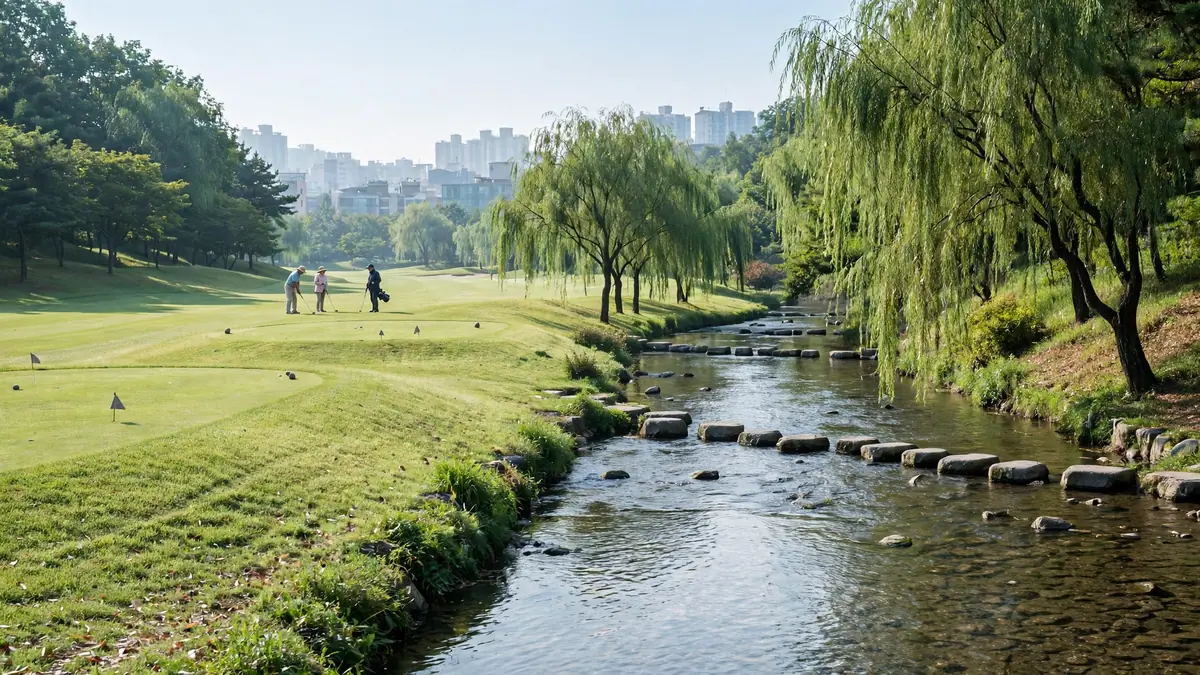 강남탄천파크골프장 탄천변 코스에서 파크골프를 즐기는 모습