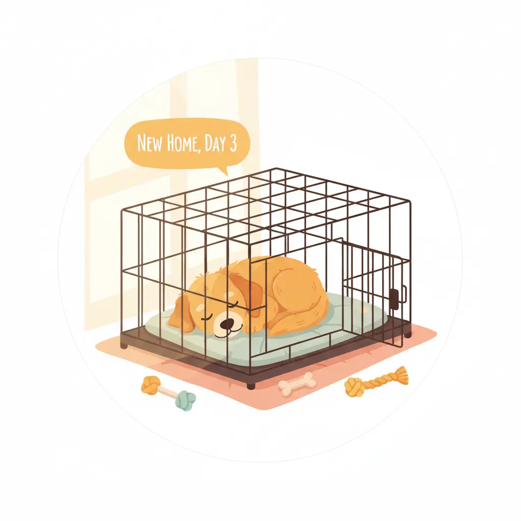 강아지 첫 3일 적응 기간 동안 켄넬에서 쉬는 모습