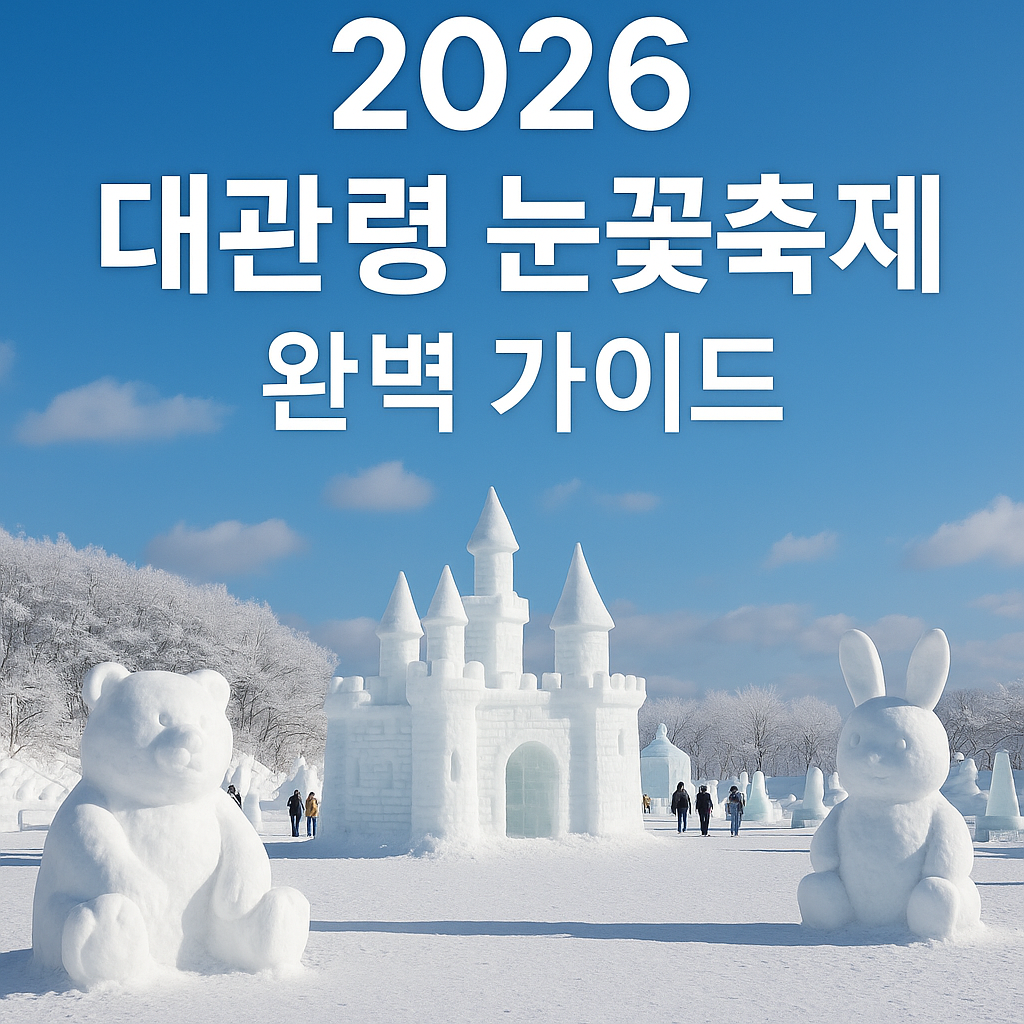 2026 대관령 눈꽃축제 풍경 사진. 평창 대관령의 설경과 눈조각 작품이 펼쳐진 겨울 축제 현장을 담은 이미지입니다.