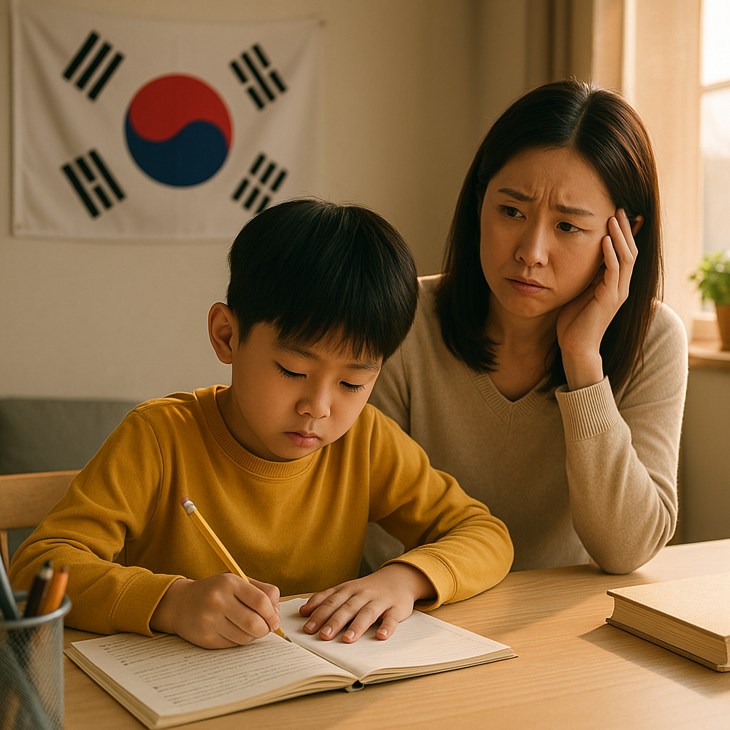 공부하는 아이와 걱정하는 부모