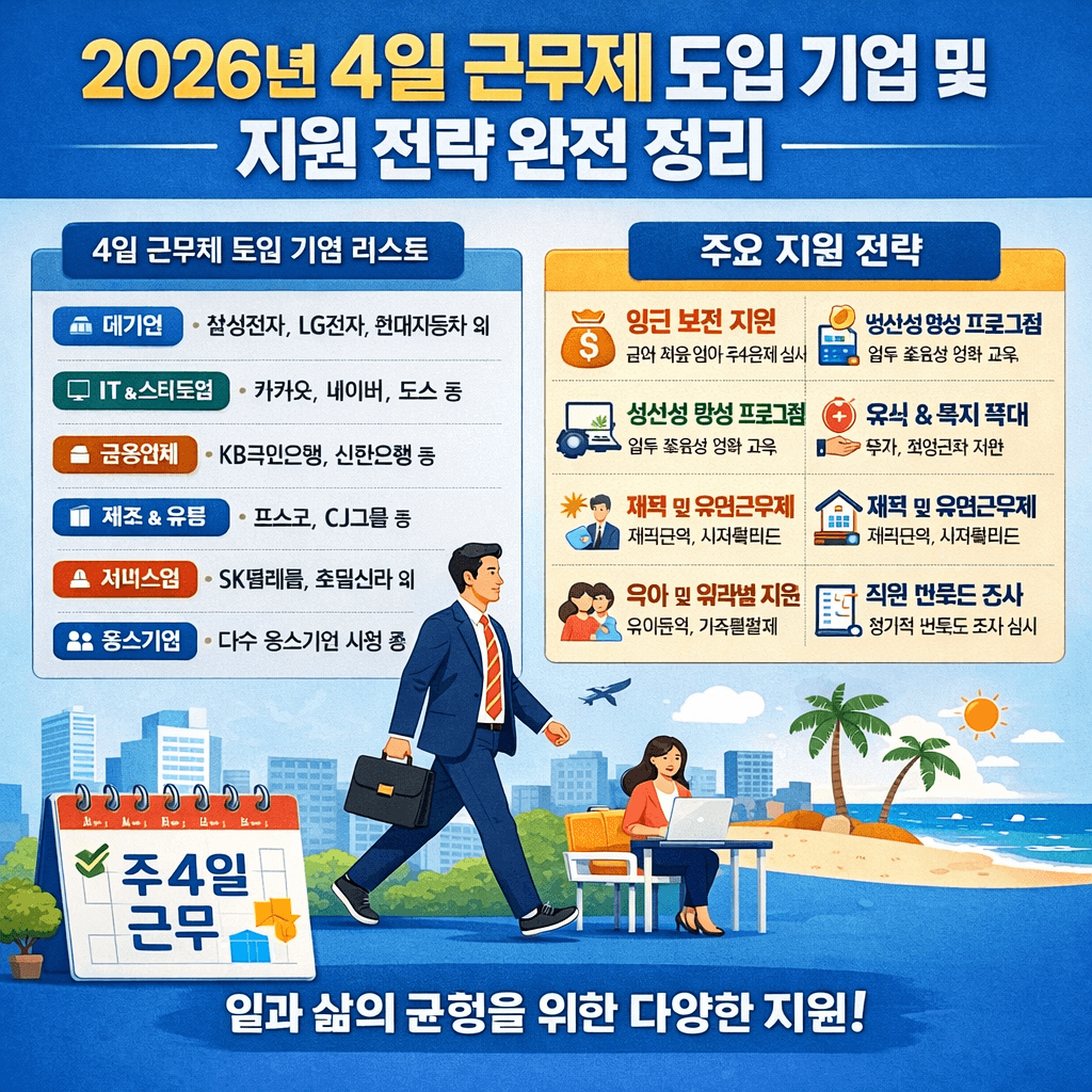 4일 근무제 도입 기업 2026 완벽 리스트와 지원 전략